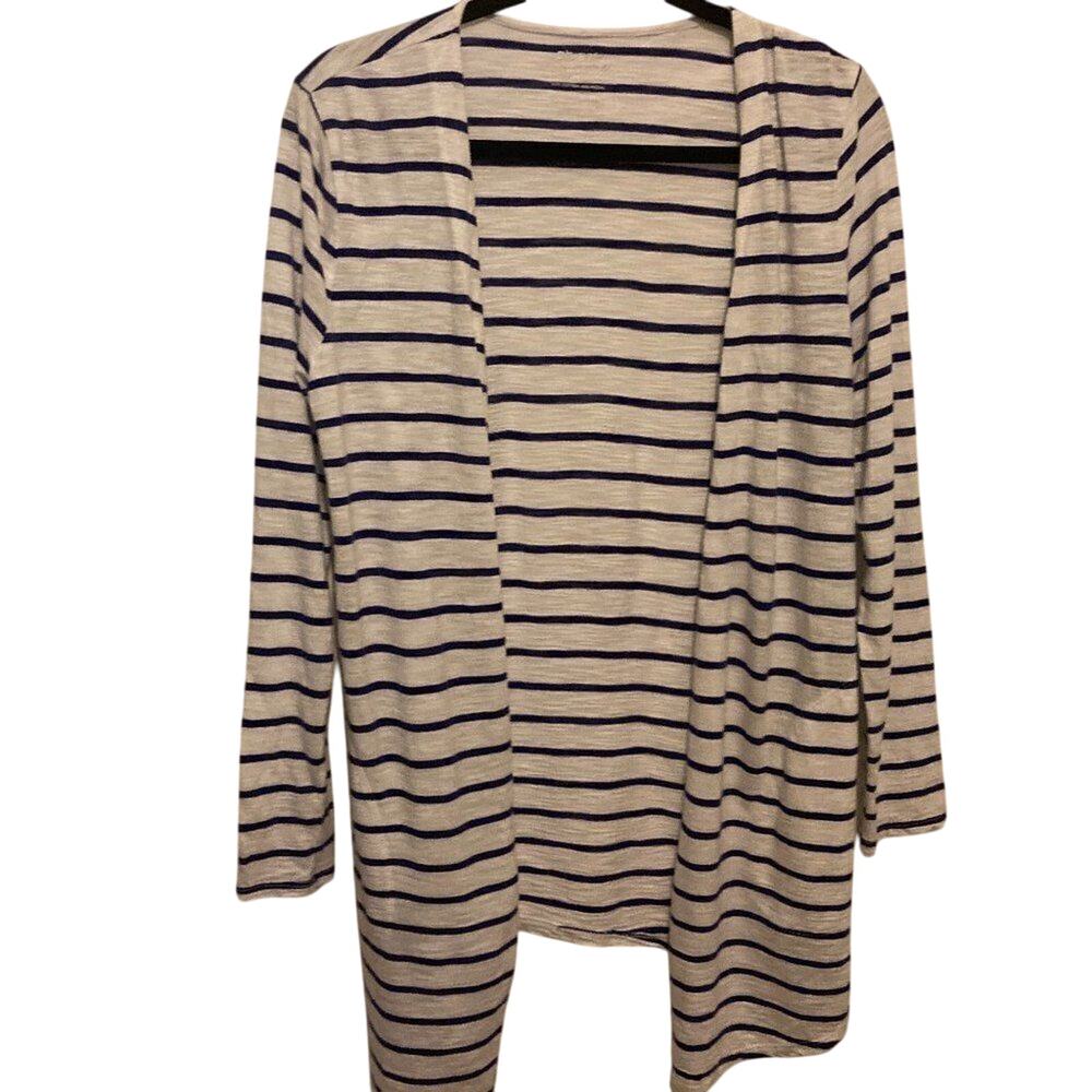Chico's Striped Cotton The Ultimate Tee Collection Cotton Nautical Cardigan SZ 0